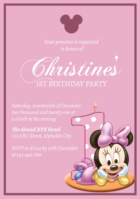 Baby Minnie Mouse Birthday Invitation Template 