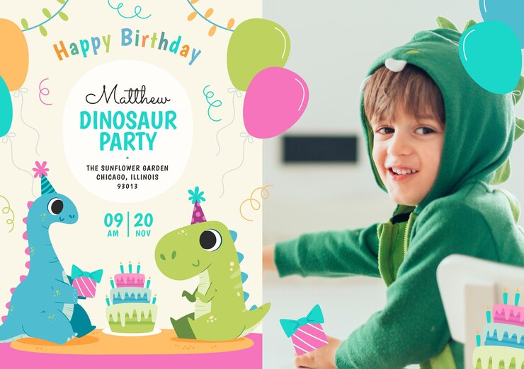 Cute Dinosaurs First Birthday Invitation