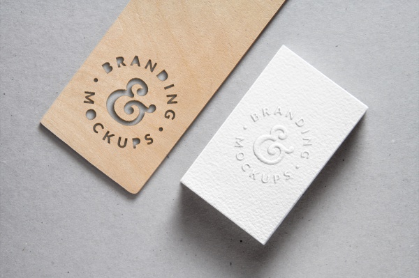 Cutout Wood & Embossed B-Card MockUp