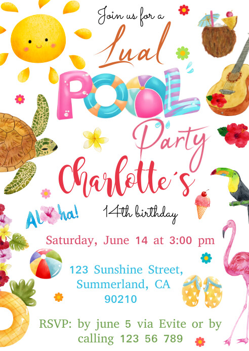 Editable Luau Pool Party Invitation