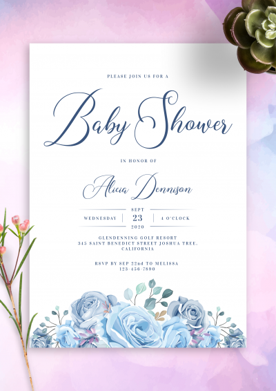 Floral Blue Baby Shower Invitation