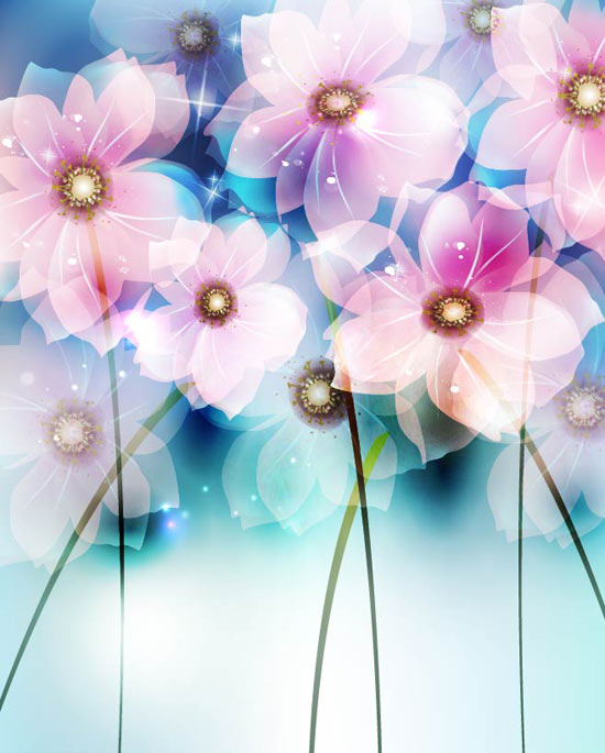 Fluorescent colorful abstract flowers background