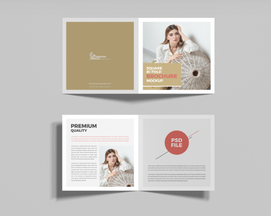 Free Square Bi-Fold Brochure Mockup