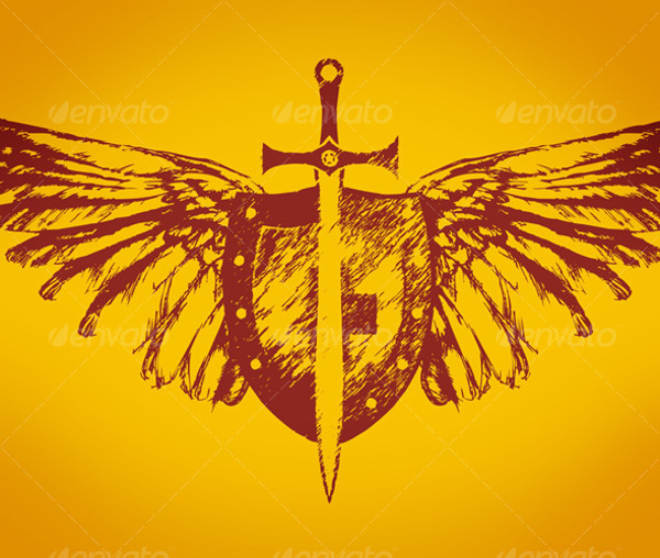 Grunge winged shield vector