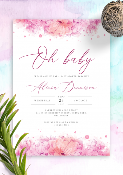 Hibiscus Watercolor Baby Shower Invitation