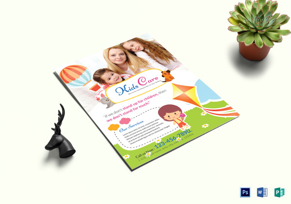 kids care center flyer template in psd