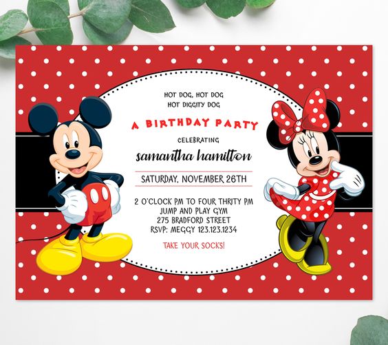 Mickey and Minnie Mouse birthday invitation