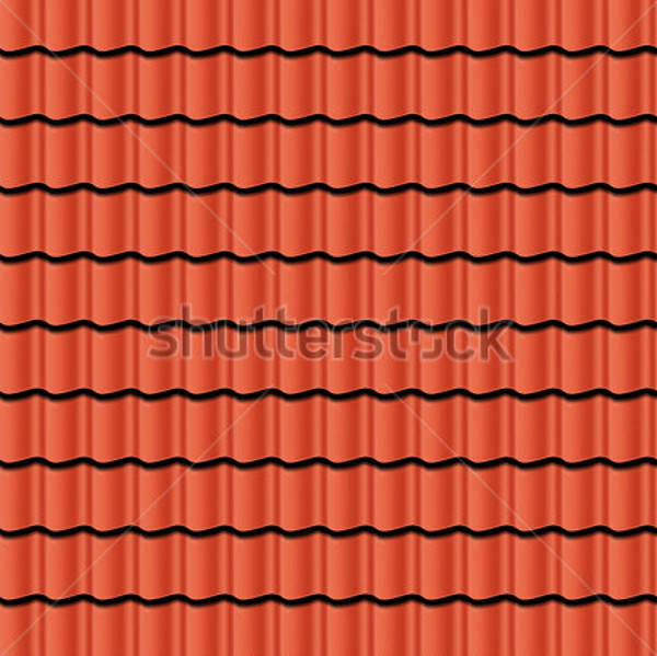 Red corrugated tile element of roof
