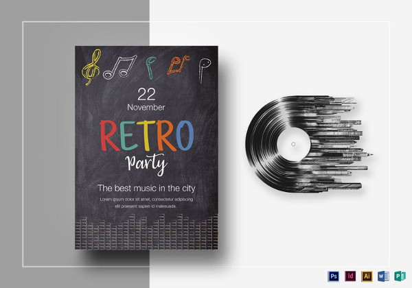 retro music party flyer template
