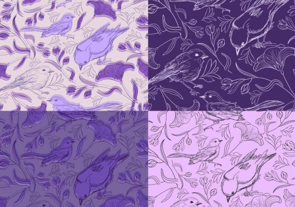 Seamless Purple Birds Pattern Pack