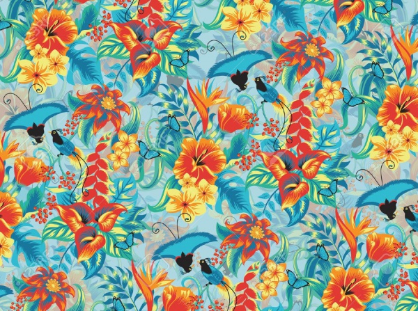 Seamless tropical pattern with birds.