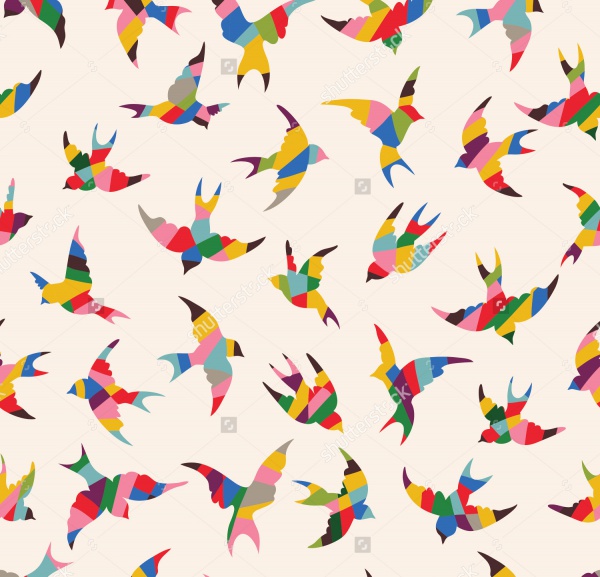 Spring birds pattern on white background