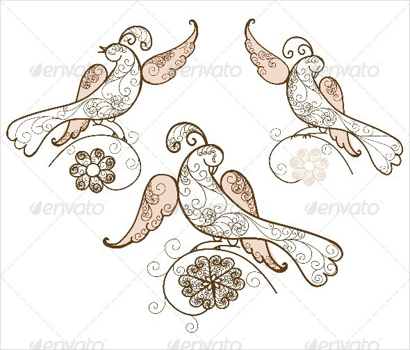 Three Bird Ornament Vector