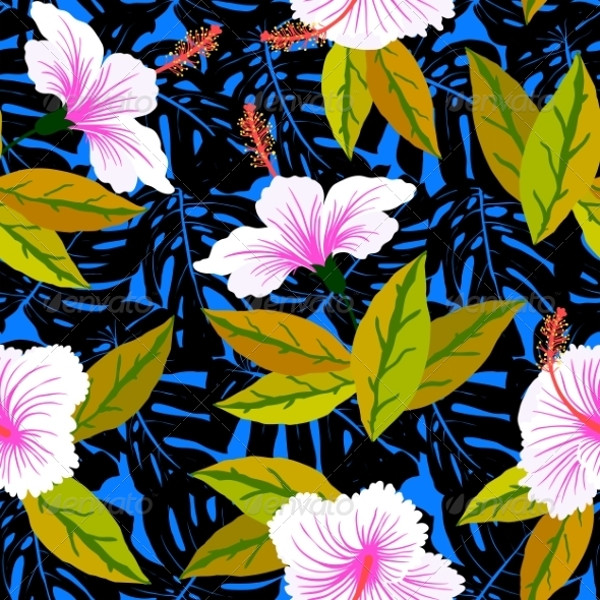 Tropical Pattern with Hibiscus Flowers