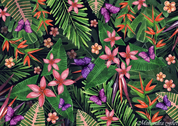 Tropical flowers pattern of exotic flower