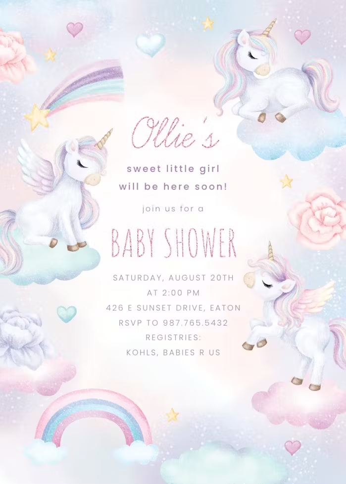 Unicorn Dreams Baby Shower Invitation