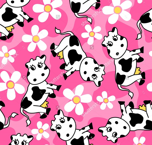 cow and flowers seamless pattern