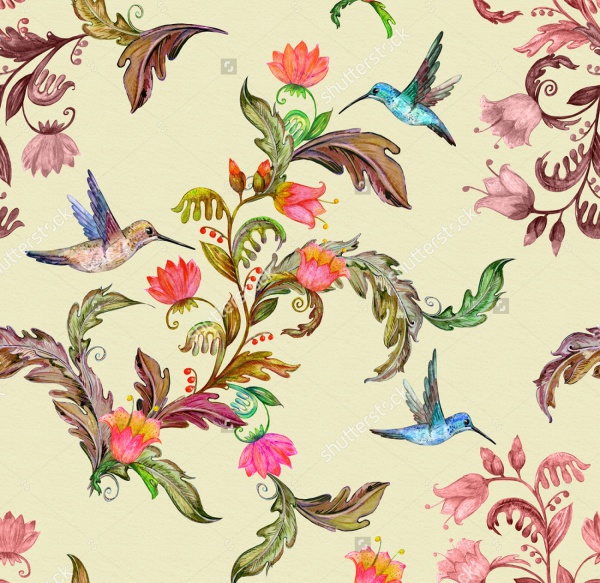 tropical flora and birds Pattern