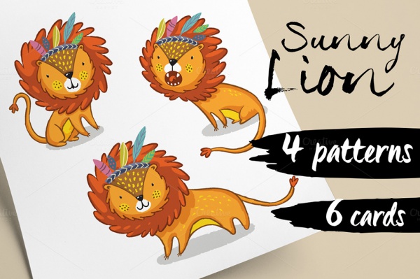 Cartoon Sunny Lion Vectors