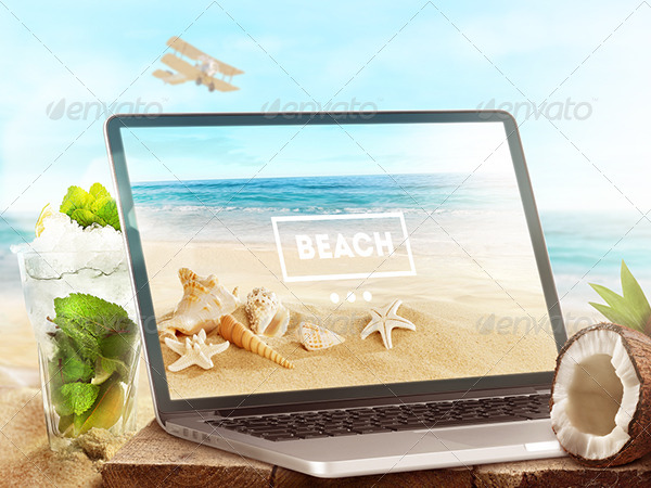 Beach style Laptop and tablet Mock-Up