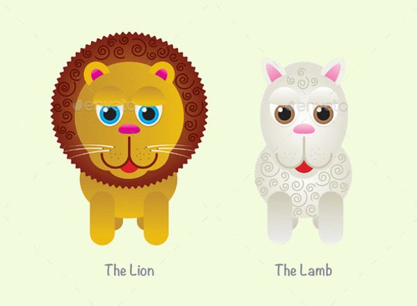 Cute Lion and Lamb Vector