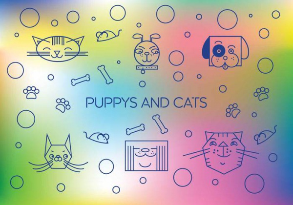 Cute Puppys And Cats Vector