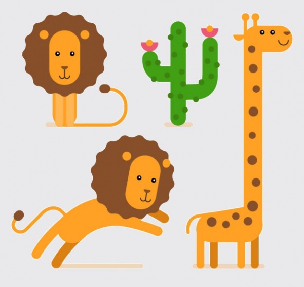 Lions and giraffe cartoon Vector