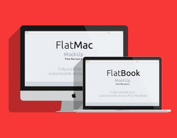 Macbook flat mockups PSD material
