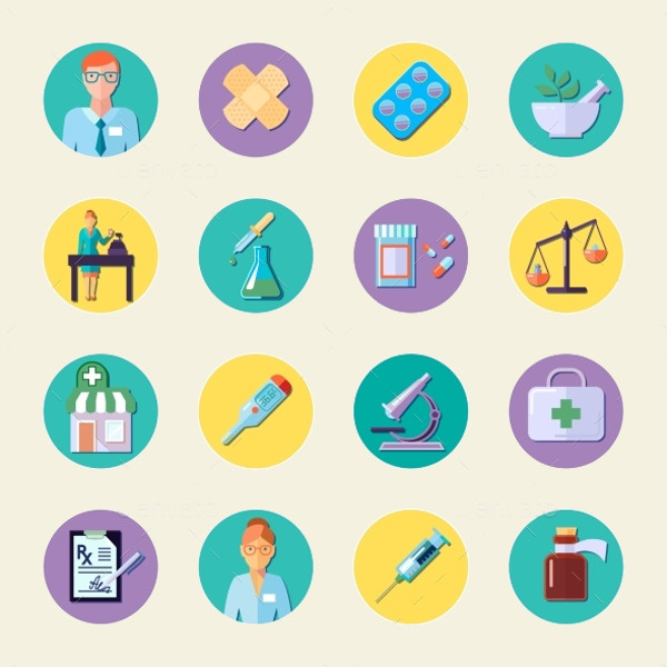 Pharmacy In Circle Icon Set