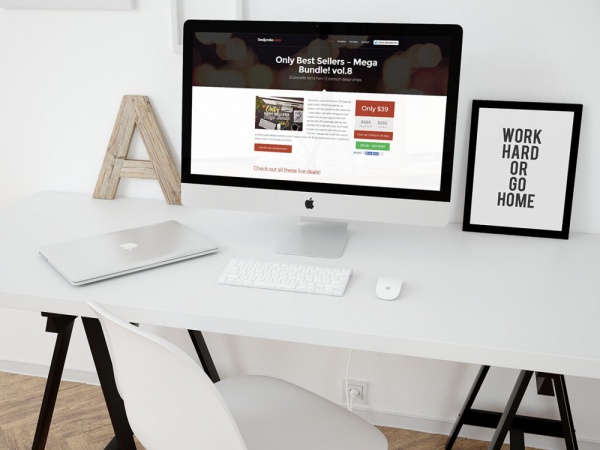 iMac in clean workspace Desk Mockup