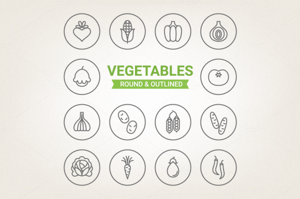 Circle vegetables icons