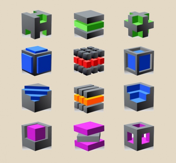 3d Abstract Cube Logotypes Set