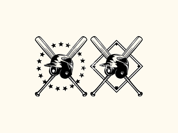 Baseball Helmet and Crossed Bats Vector