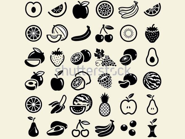 Black and White Fruit Icons