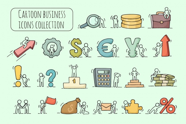 Cartoon Business Icons Set