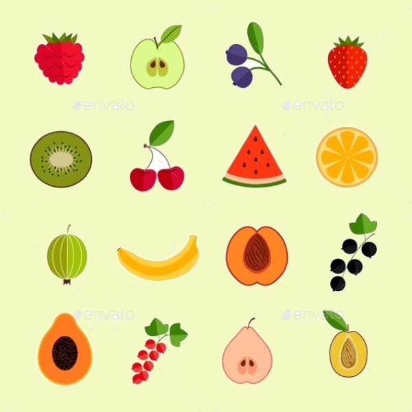 Colorful Fruit Icon Set