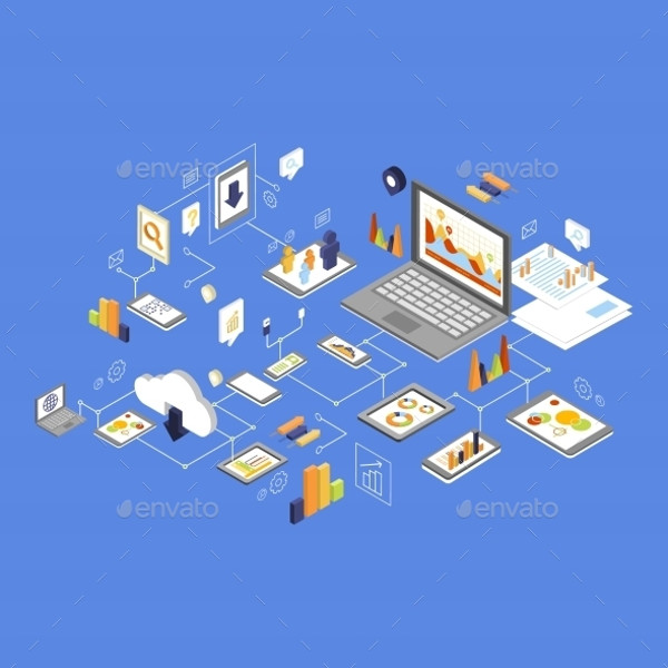 Data Technology Isometric Vectors