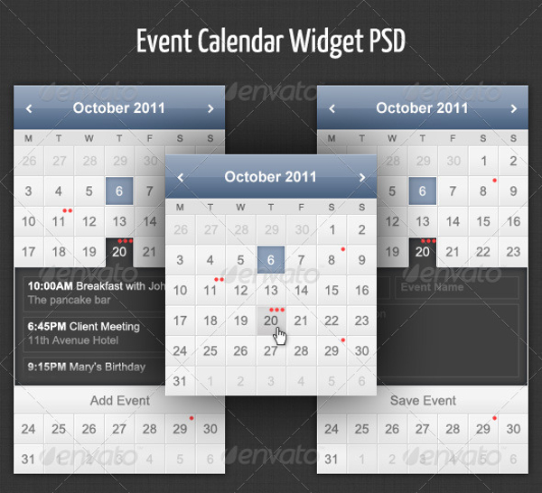 Event PSD Calendar Design