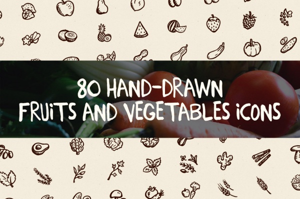 Hand Drawn Fruits & Vegetables Icons