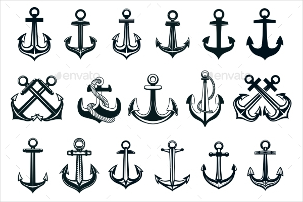 Heraldic Ship Anchor Flat Icons