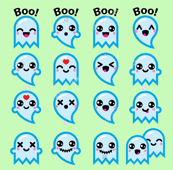 Kawaii Ghost Blue Icons Set