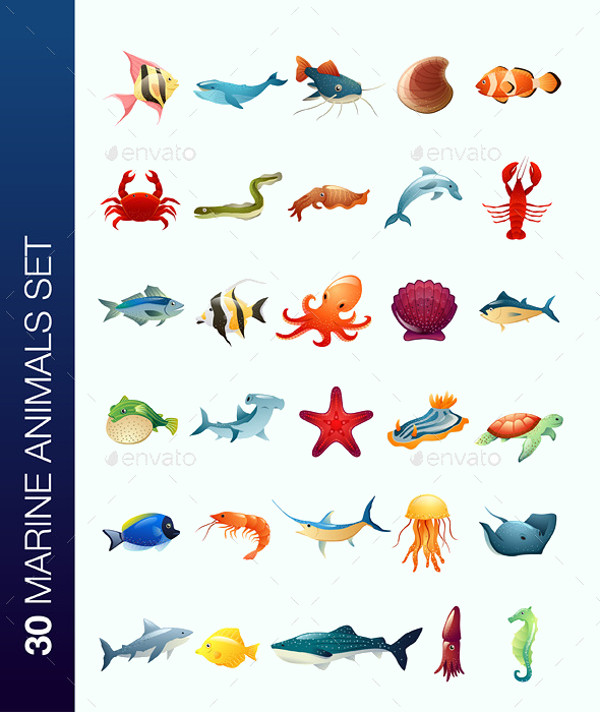 Marine Animals Vector Set