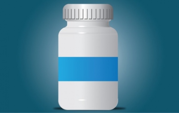 Medicine Bottle with Blue Stripe Label