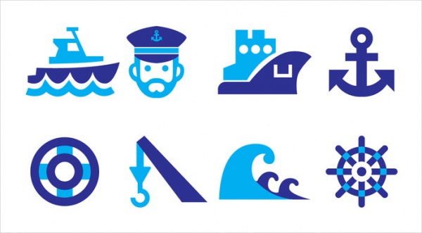 Nautical Blue Icons Vector