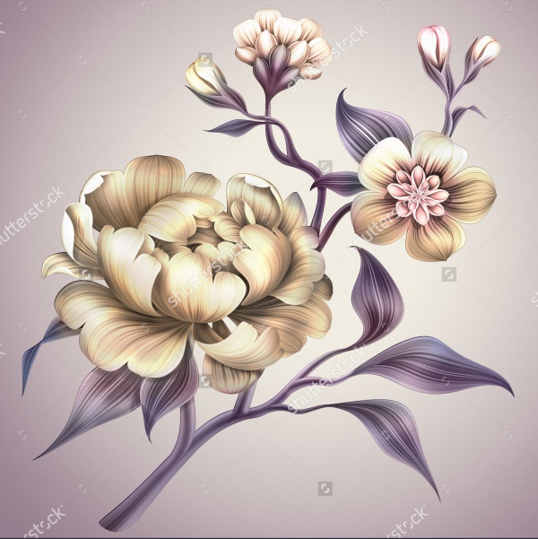 Peony and Sakura Flower Illustration