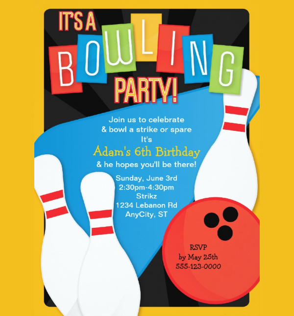Retro Bowling Kid’s Birthday Party Invitation