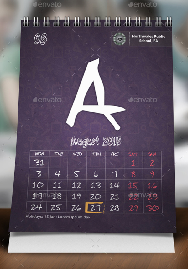 School Desk Calendar Templates