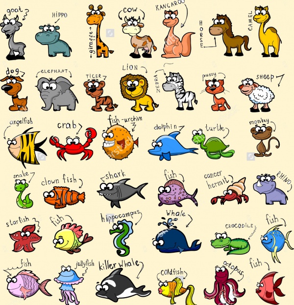 Set of Vector Cartoon Animals