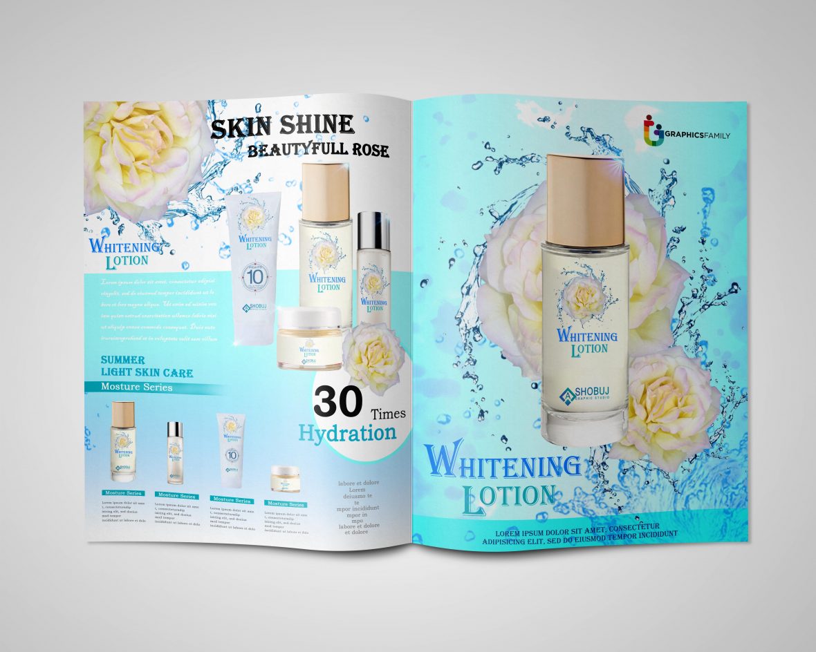 Skin Care Cosmetic Lotion Free PSD Bi Fold Brochure Template