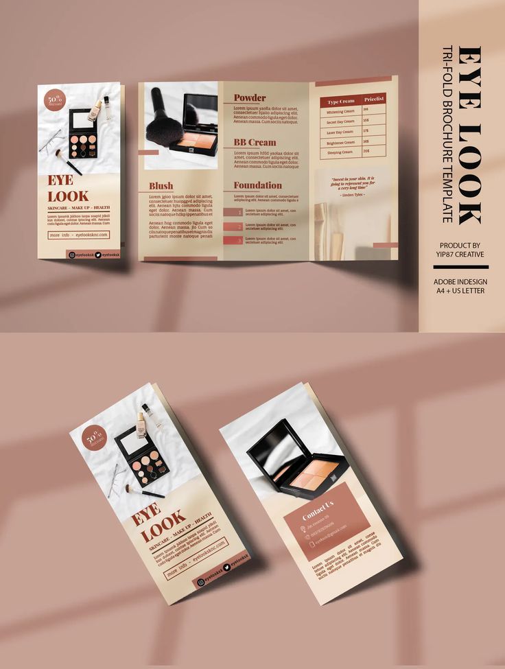 Skincare Beauty Cosmetic Trifold Brochure Template